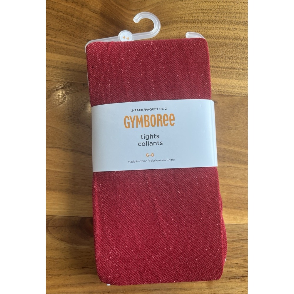 Gymboree 2 Pack Girls Sparkle Tights Size 6-8 Red &‎ White NEW